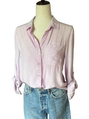 Velvet Hearts Washed Pink Relaxed Fit Super Soft Rayon Button Down Shirt Size Sm